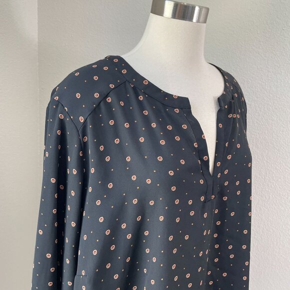 Pleione Womens Plus 3X Blouse Polka Dot Long Sleeve Tunic Top Pleated Back - Picture 2 of 10